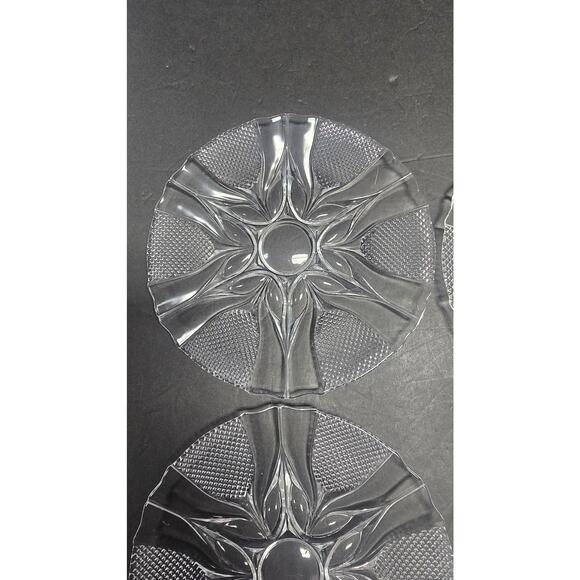 Set 4 Durand Royal Clear Pressed Glass Dessert Bread Plates Textured Geometric - Picture 3 of 5